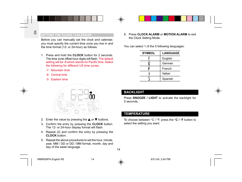 Oregon Scientific MSR939A User Manual | Page 15 / 26