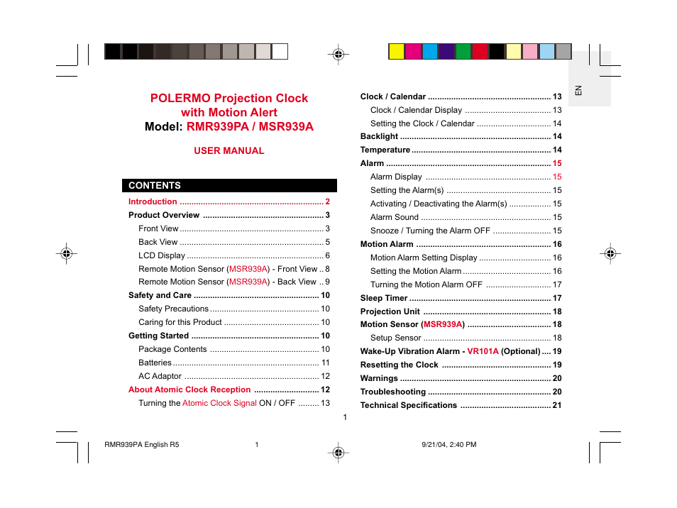 Oregon Scientific MSR939A User Manual | Page 2 / 26