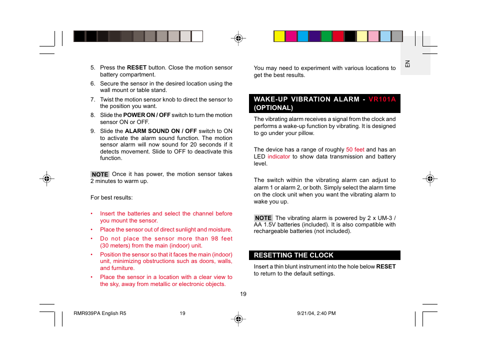 Oregon Scientific MSR939A User Manual | Page 20 / 26