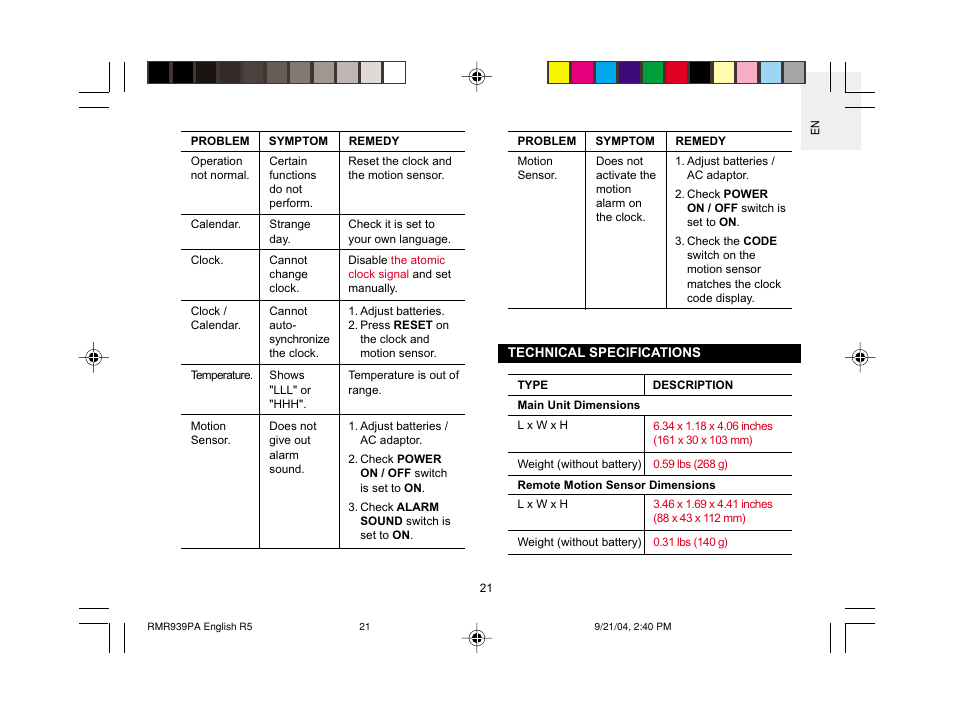 Oregon Scientific MSR939A User Manual | Page 22 / 26