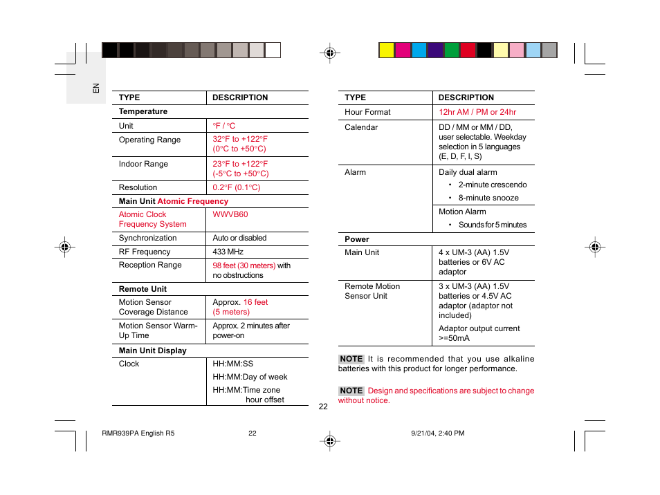 Oregon Scientific MSR939A User Manual | Page 23 / 26