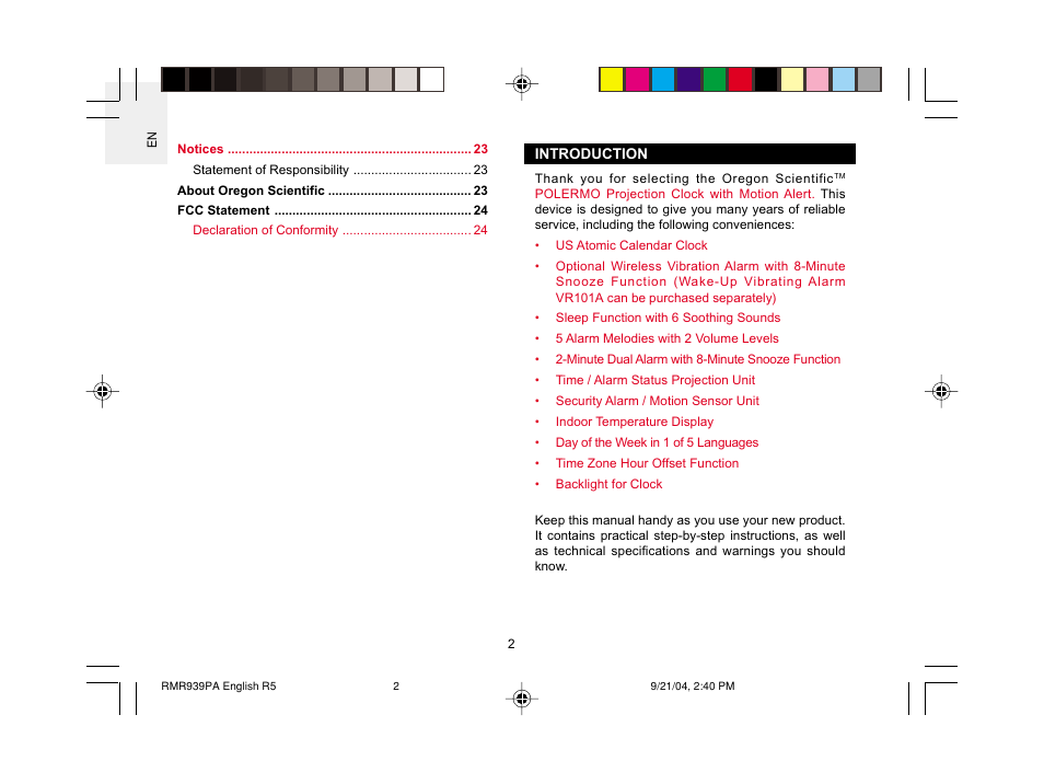 Oregon Scientific MSR939A User Manual | Page 3 / 26