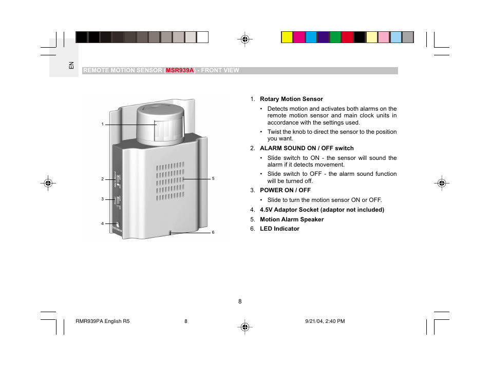 Oregon Scientific MSR939A User Manual | Page 9 / 26