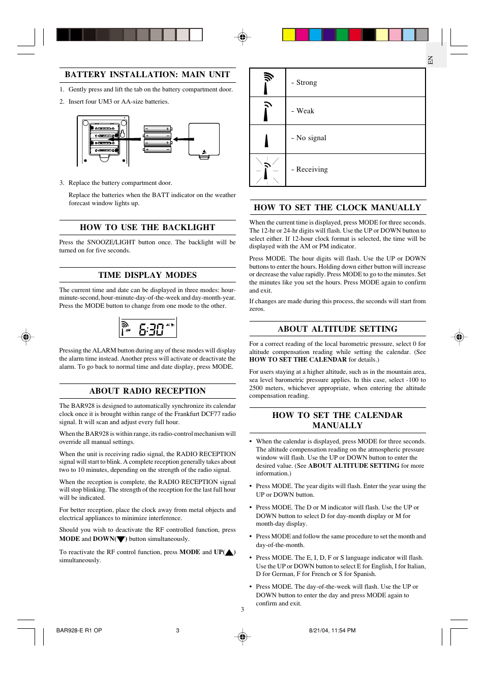 Oregon Scientific Scientific Cable Free Weather Station BAR928 User Manual | Page 4 / 9