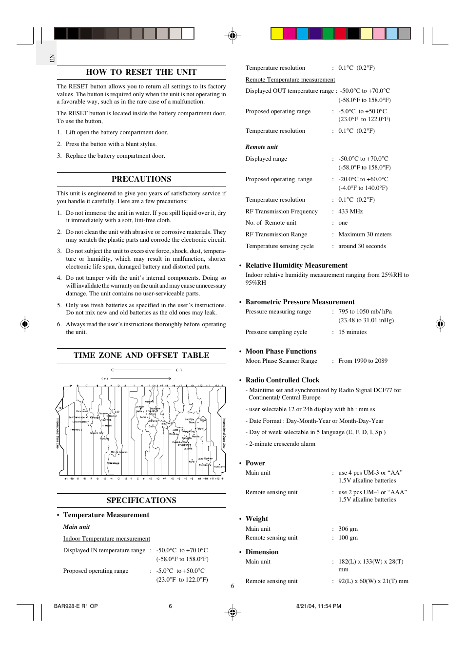 Oregon Scientific Scientific Cable Free Weather Station BAR928 User Manual | Page 7 / 9