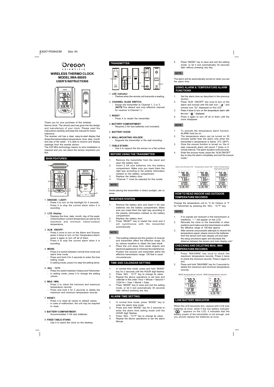 Oregon Scientific IWA-80055 User Manual | 2 pages