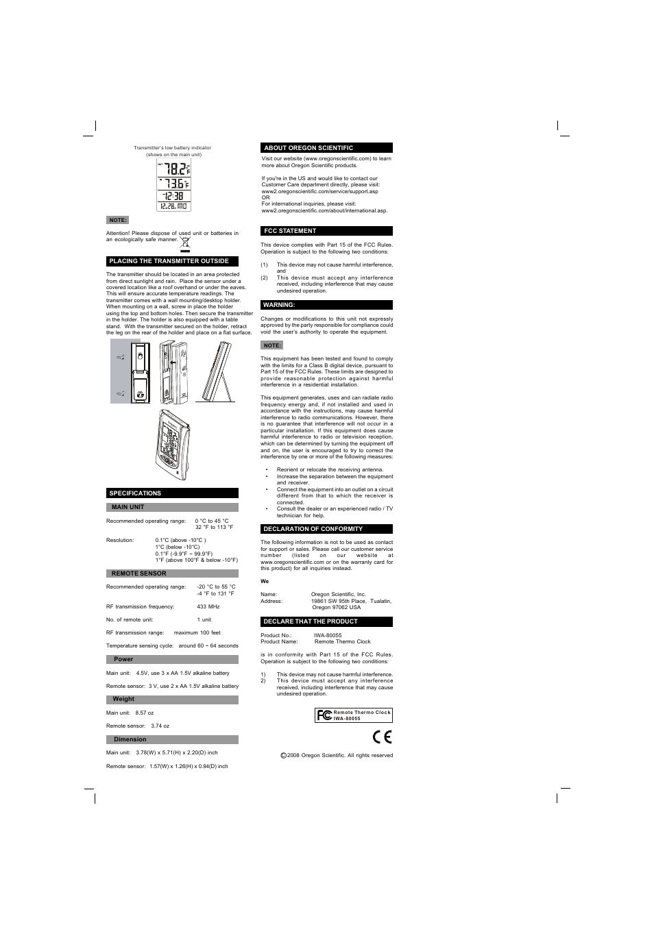 Oregon Scientific IWA-80055 User Manual | Page 2 / 2