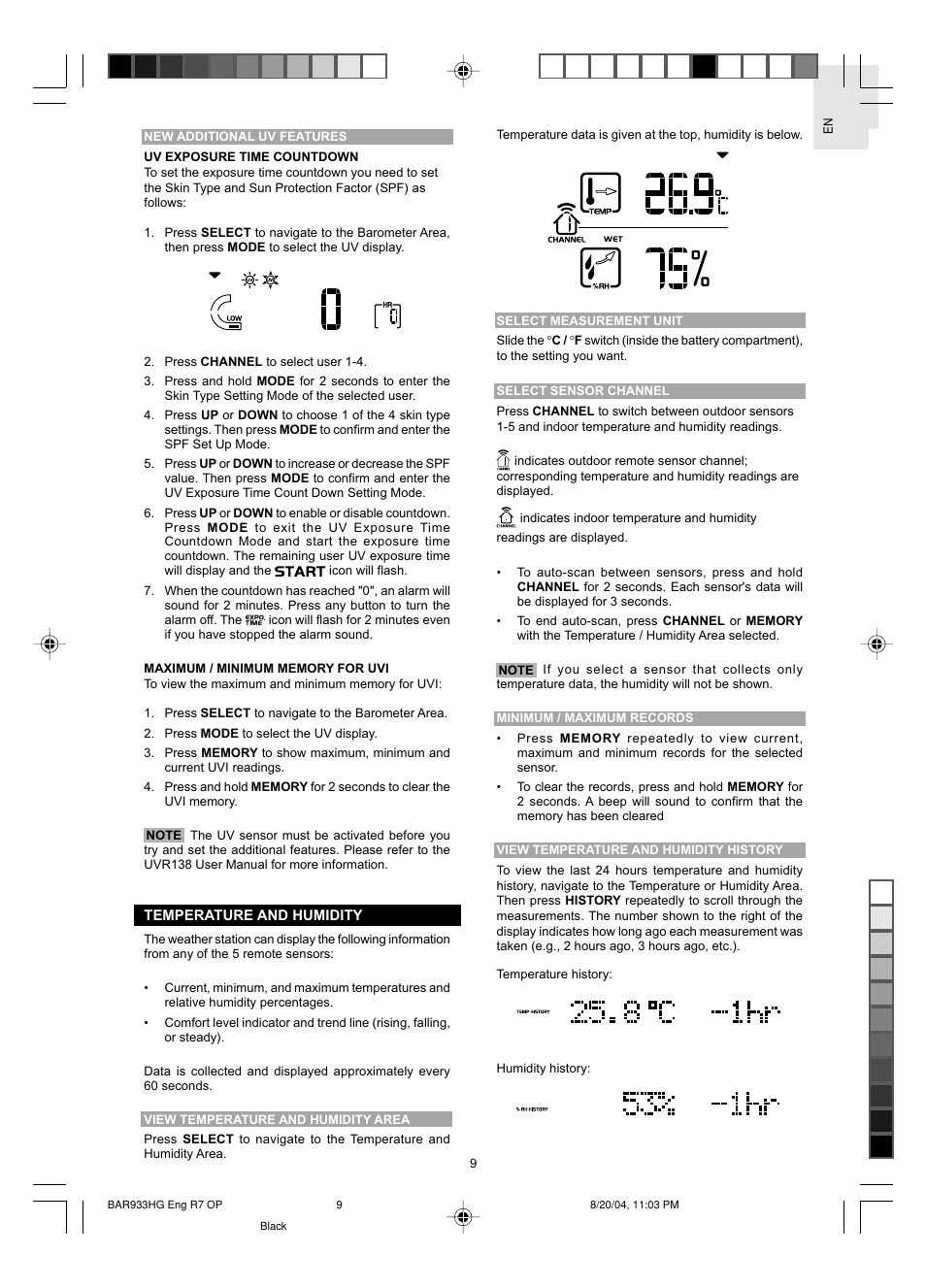 Oregon Scientific BAR933HG User Manual | Page 10 / 15