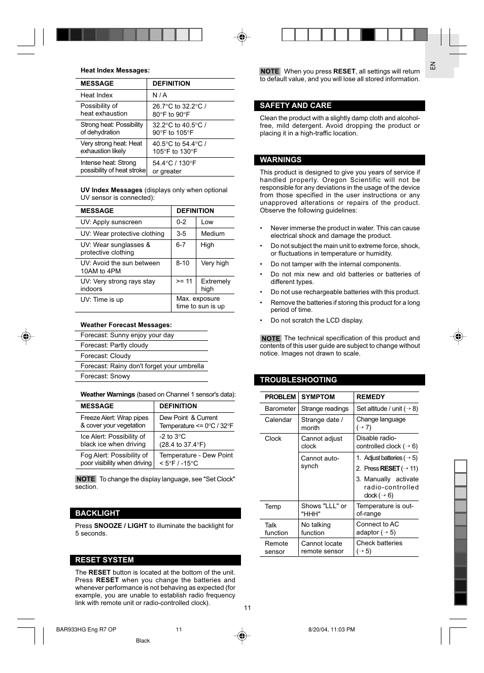 Oregon Scientific BAR933HG User Manual | Page 12 / 15