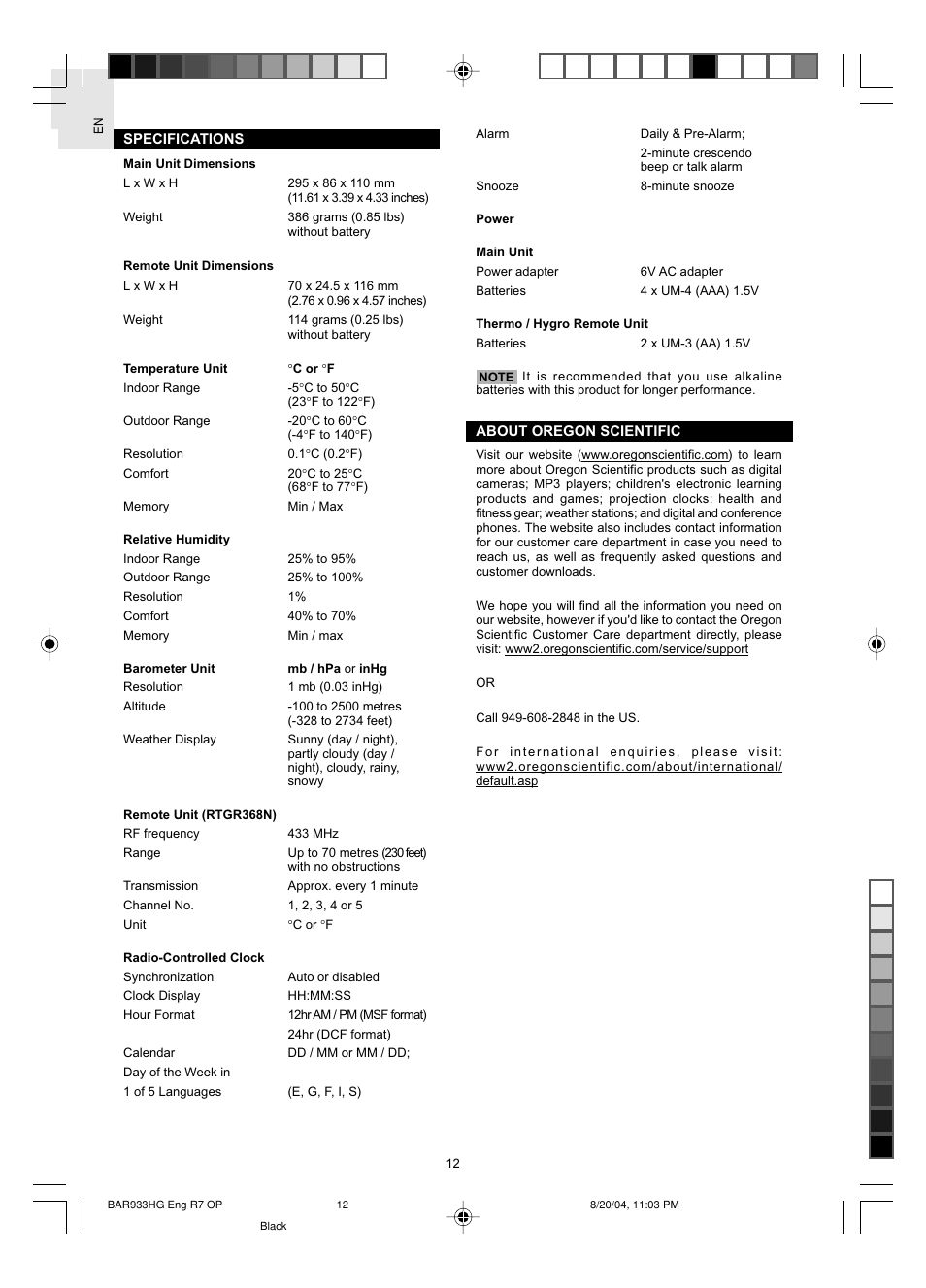 Oregon Scientific BAR933HG User Manual | Page 13 / 15