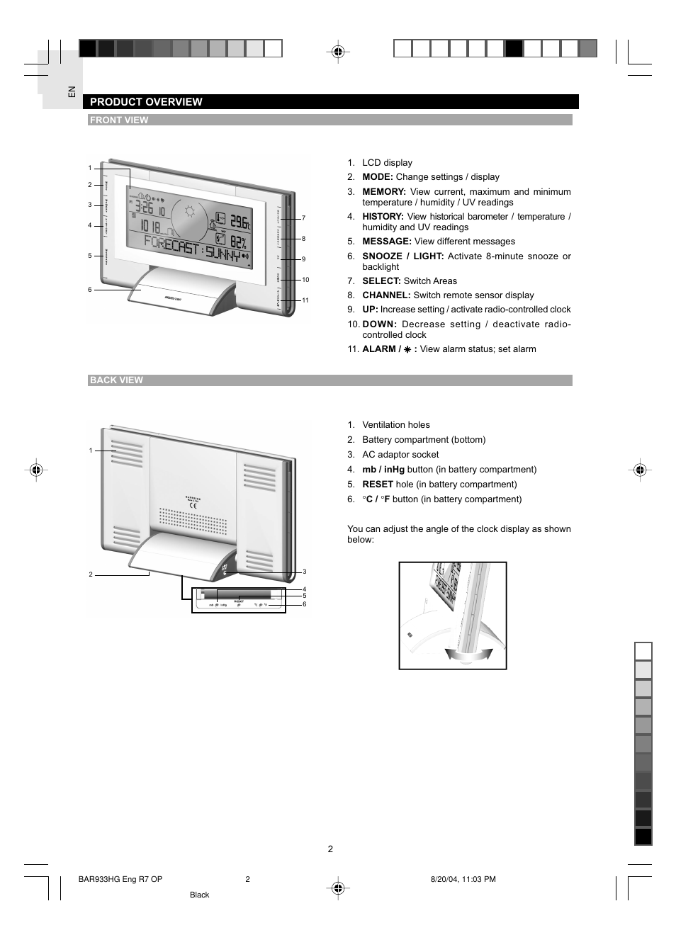 Oregon Scientific BAR933HG User Manual | Page 3 / 15