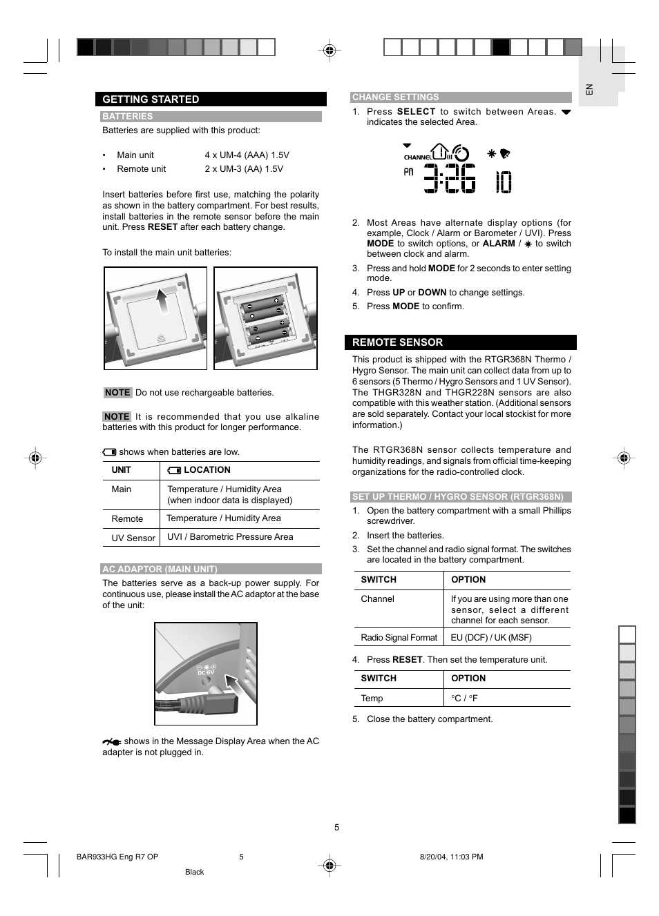 Oregon Scientific BAR933HG User Manual | Page 6 / 15