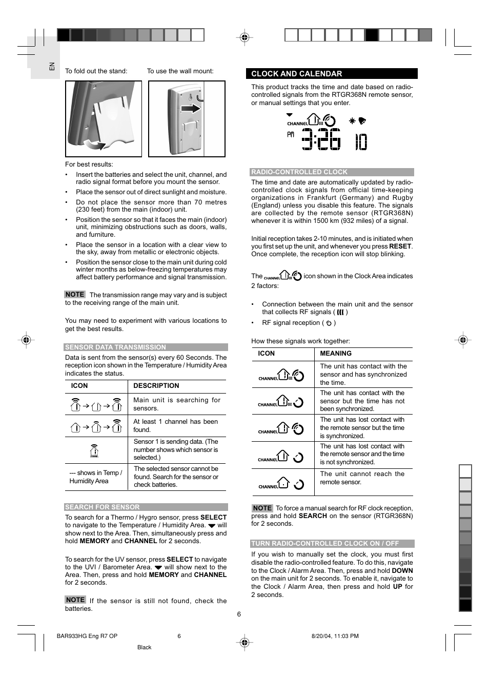 Oregon Scientific BAR933HG User Manual | Page 7 / 15