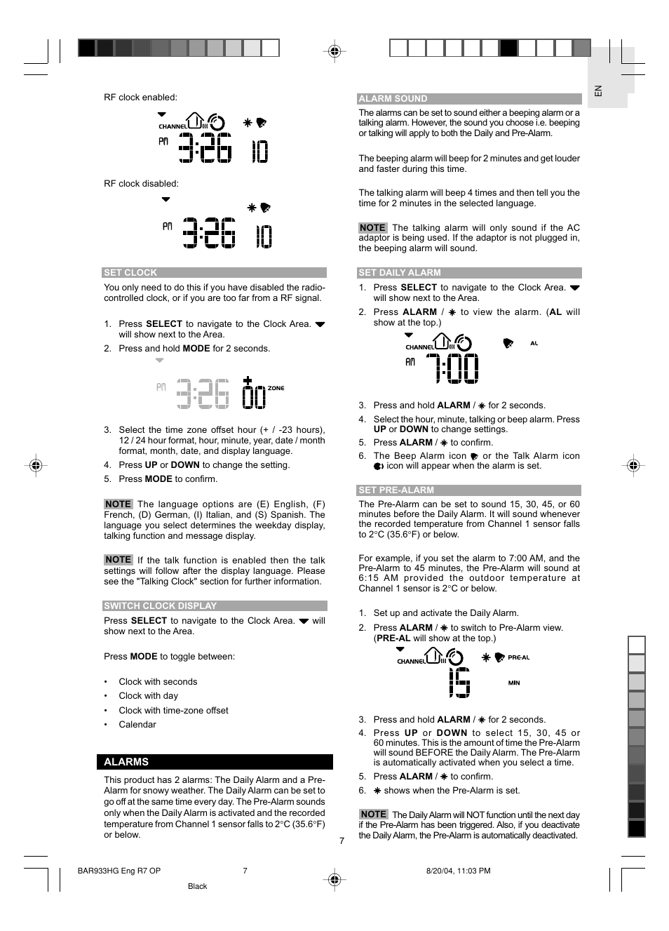 Oregon Scientific BAR933HG User Manual | Page 8 / 15