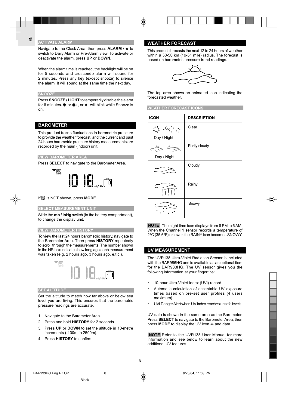 Oregon Scientific BAR933HG User Manual | Page 9 / 15