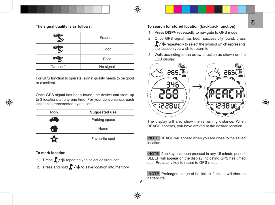 Led light, Backlight / keypad lock, Water resistance | Oregon Scientific GPS Scout GP123 User Manual | Page 9 / 11