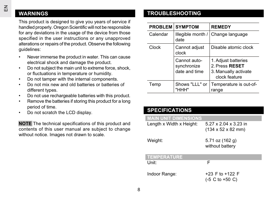Oregon Scientific RM622PA User Manual | Page 8 / 12