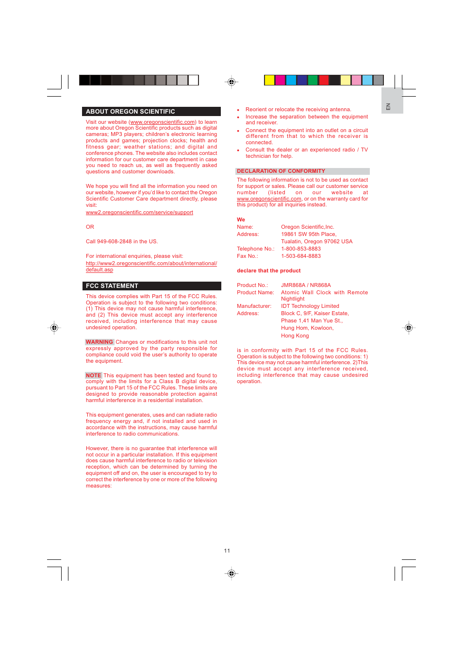 Oregon Scientific JMR868A User Manual | Page 11 / 13