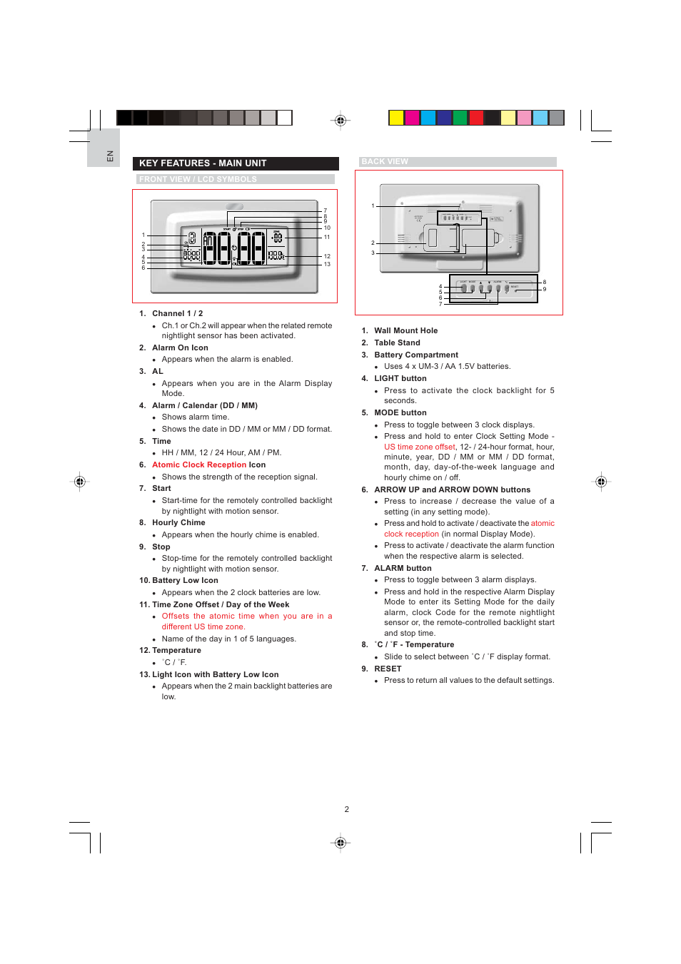 Light mode alarm c reset f | Oregon Scientific JMR868A User Manual | Page 2 / 13