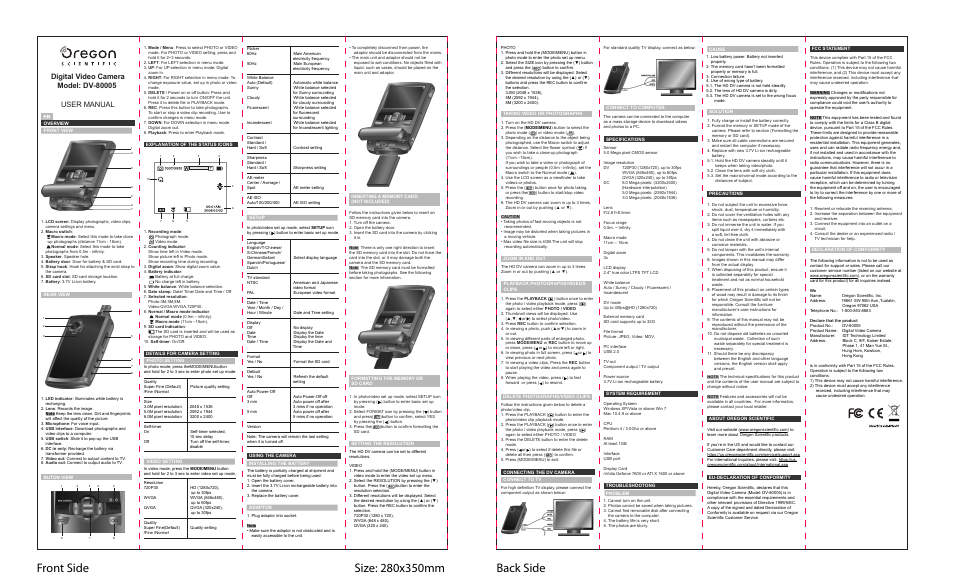 Oregon Scientific Digital Video Camera DV-80005 User Manual | 1 page