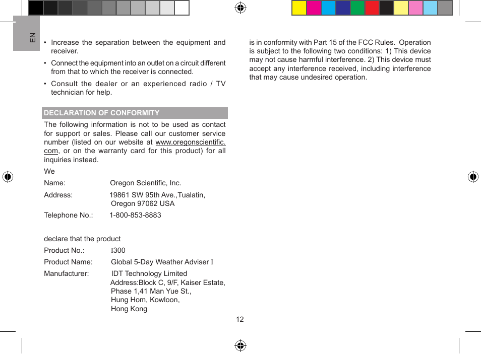 Oregon Scientific Global 5-Day Weather Adviser I I300 User Manual | Page 13 / 13