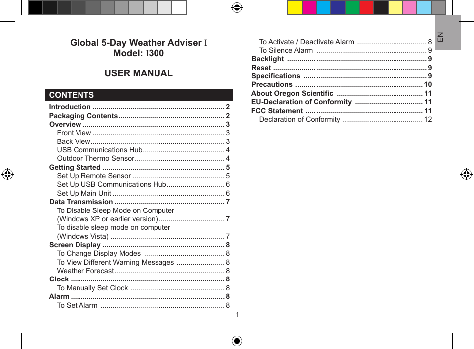 Oregon Scientific Global 5-Day Weather Adviser I I300 User Manual | Page 2 / 13