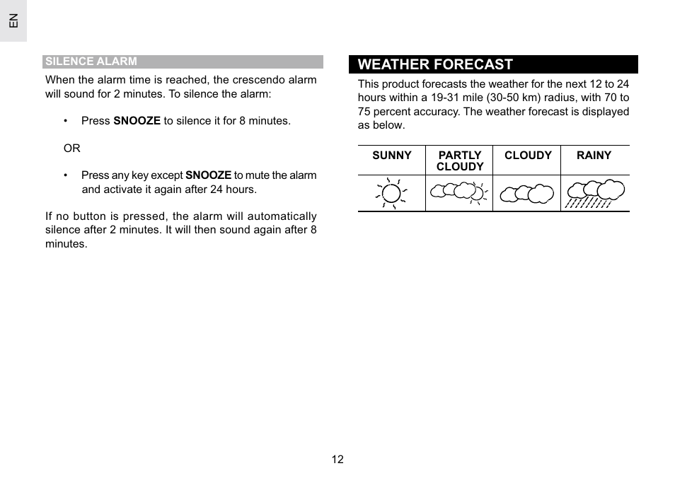 Weather forecast | Oregon Scientific Atomic Projection Clock with Weather Forecast BAR623PA User Manual | Page 12 / 21