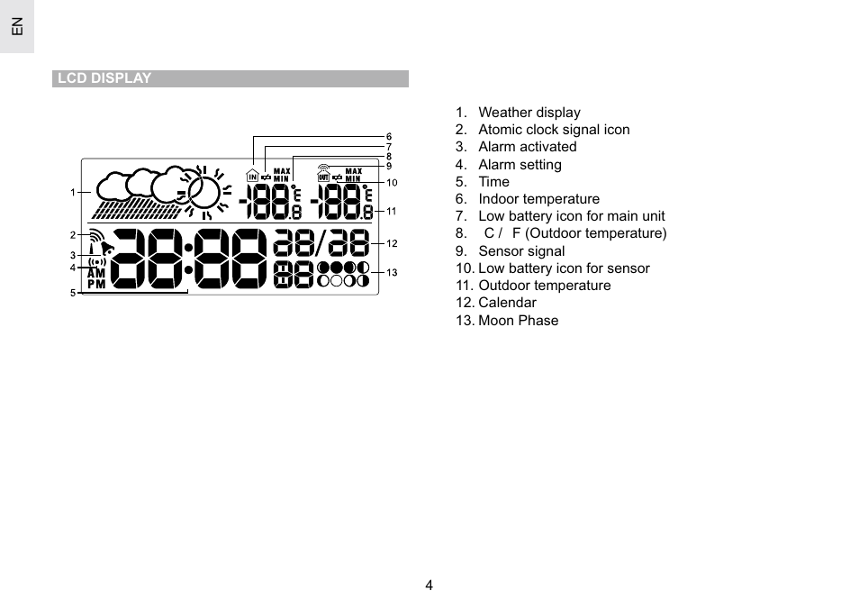 Oregon Scientific Atomic Projection Clock with Weather Forecast BAR623PA User Manual | Page 4 / 21