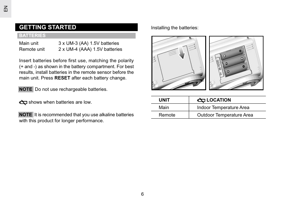 Getting started | Oregon Scientific Atomic Projection Clock with Weather Forecast BAR623PA User Manual | Page 6 / 21