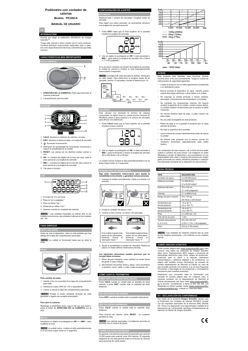 Podómetro con contador de calorías | Oregon Scientific PE326CA User Manual | Page 2 / 10