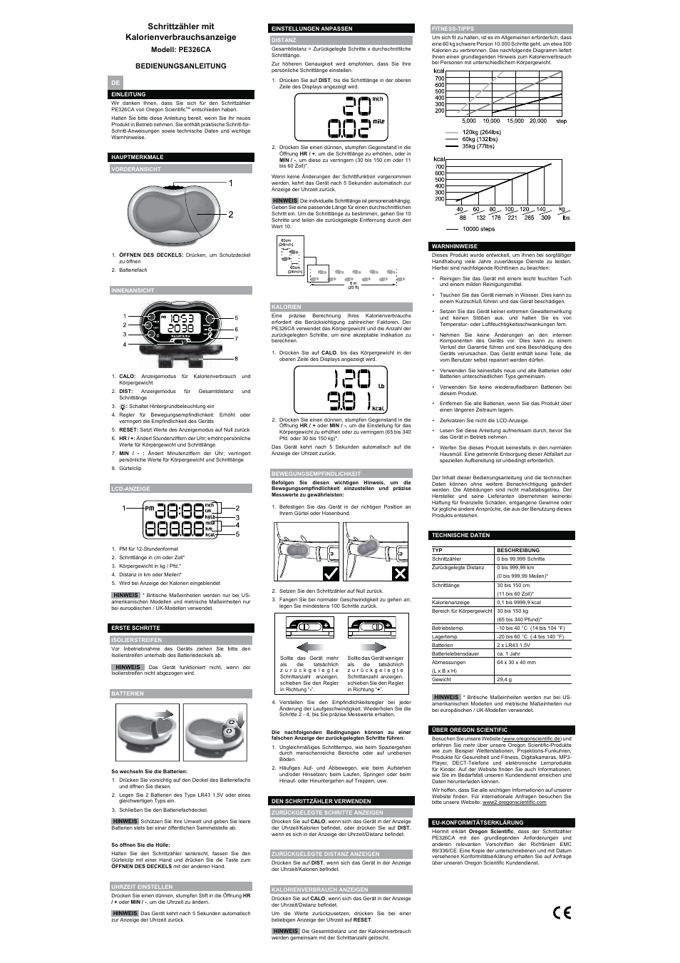 Schrittzähler mit kalorienverbrauchsanzeige | Oregon Scientific PE326CA User Manual | Page 3 / 10