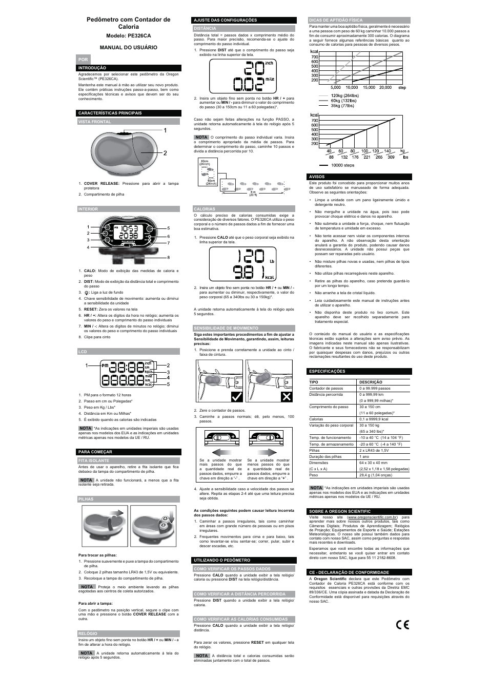 Pedômetro com contador de caloria | Oregon Scientific PE326CA User Manual | Page 7 / 10