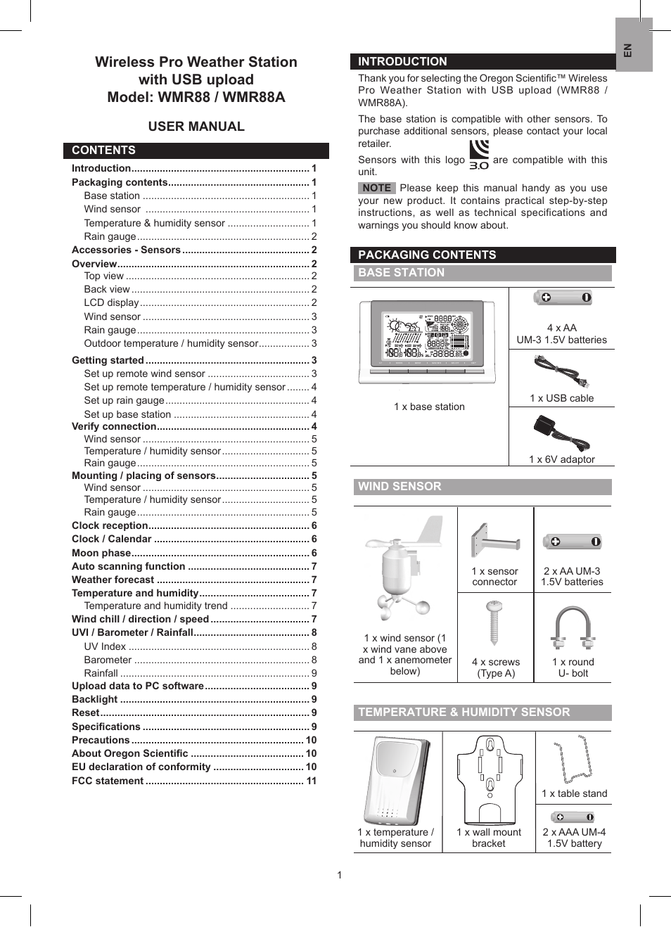 Oregon Scientific Wireless Pro Weather Station with USB upload WMR88 User Manual | 10 pages