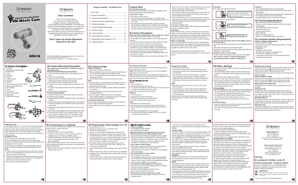 Oregon Scientific Fun Movie Cam AC01-18 User Manual | 1 page