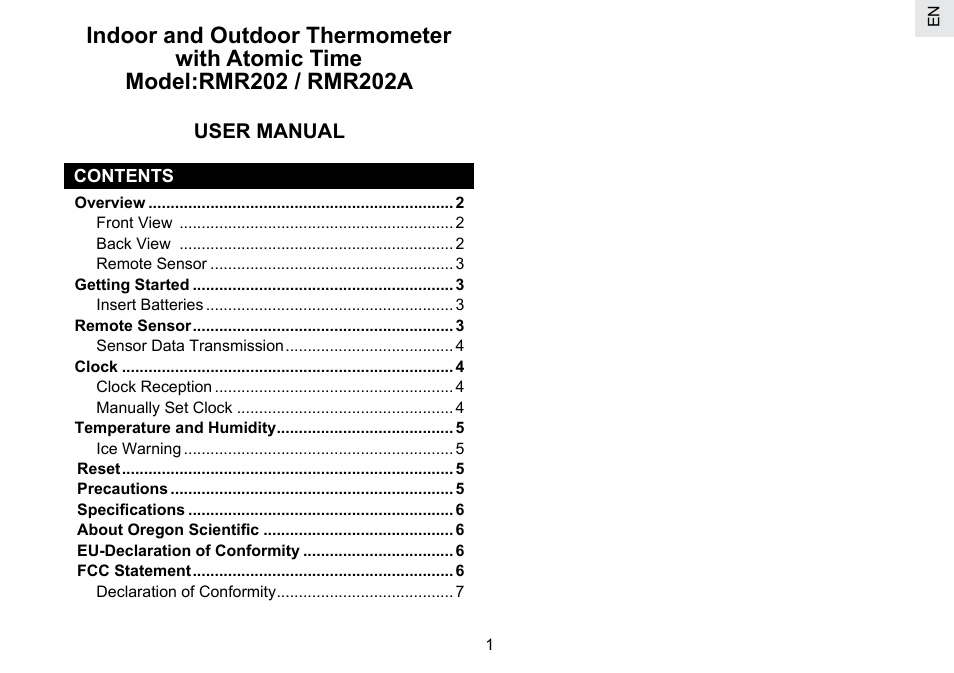 Oregon Scientific RMR202A User Manual | Page 2 / 58