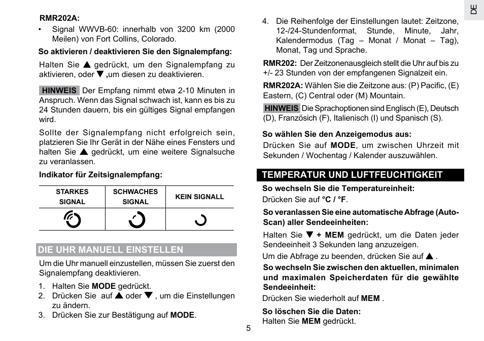 Oregon Scientific RMR202A User Manual | Page 20 / 58