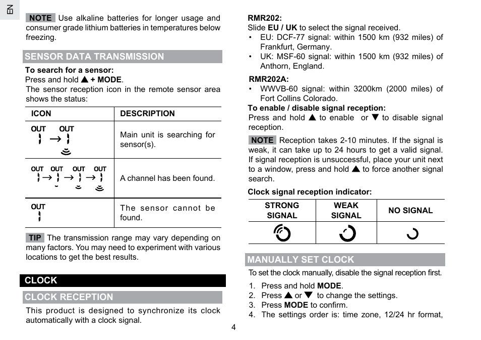 Oregon Scientific RMR202A User Manual | Page 5 / 58