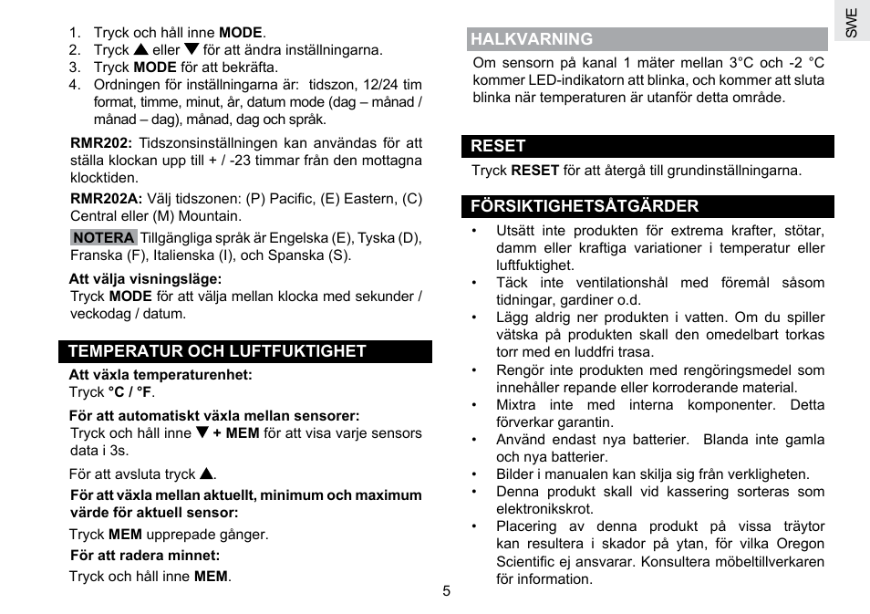 Oregon Scientific RMR202A User Manual | Page 55 / 58