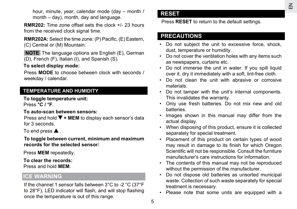 Oregon Scientific RMR202A User Manual | Page 6 / 58