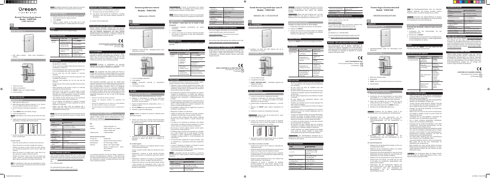 Oregon Scientific Remote Thermo-Hygro Sensor THGN132N User Manual | 1 page