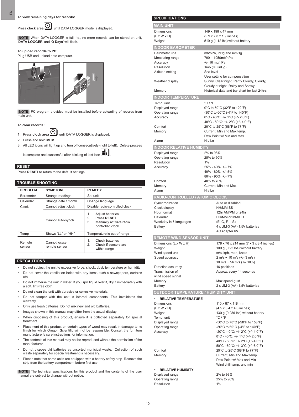 Oregon Scientific WMR200 User Manual | Page 10 / 11