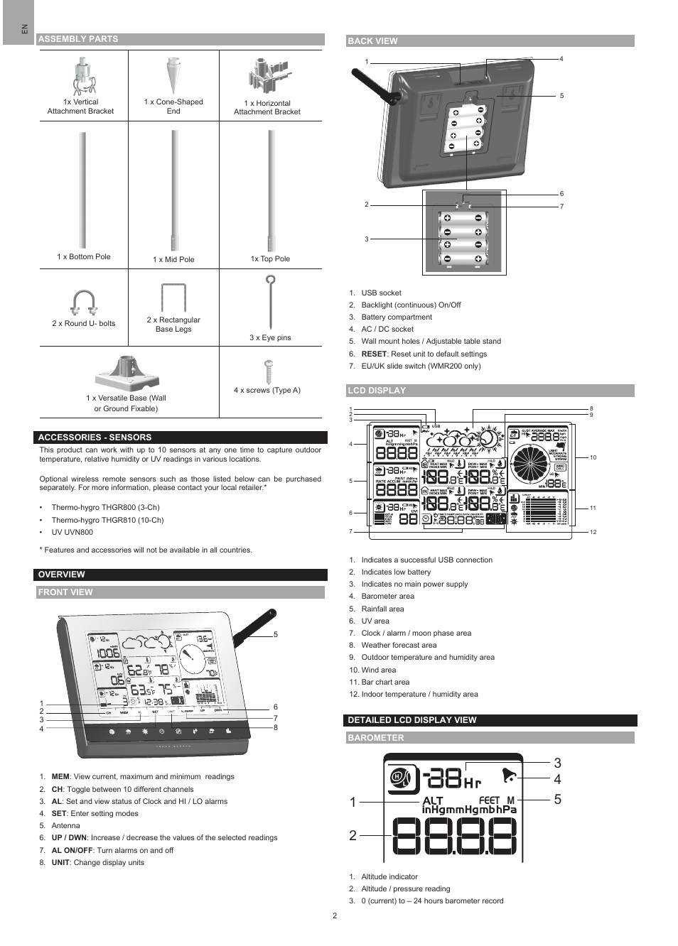 Feet m | Oregon Scientific WMR200 User Manual | Page 2 / 11