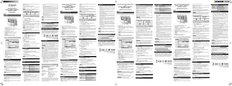 Oregon Scientific Slim Projection Clock RA368P User Manual | 2 pages