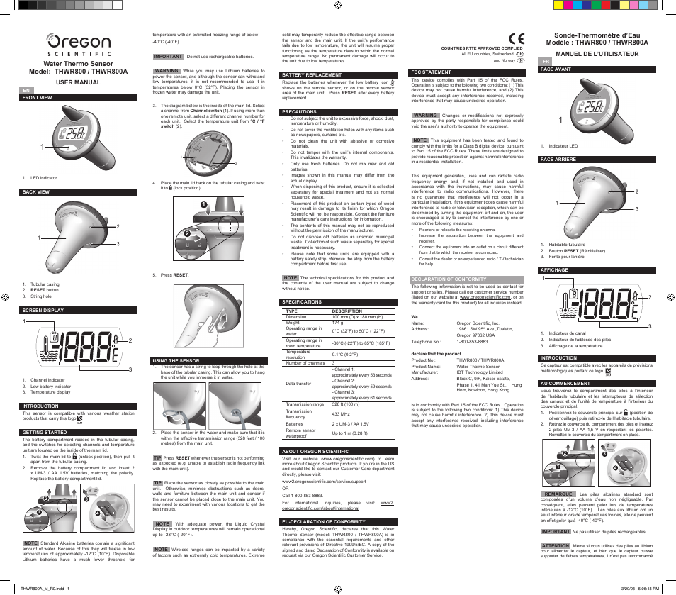 Oregon Scientific THWR800A User Manual | 2 pages
