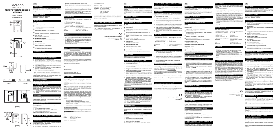 Oregon Scientific Remote Thermo Sensor With LCD THR2 8 User Manual | 1 page