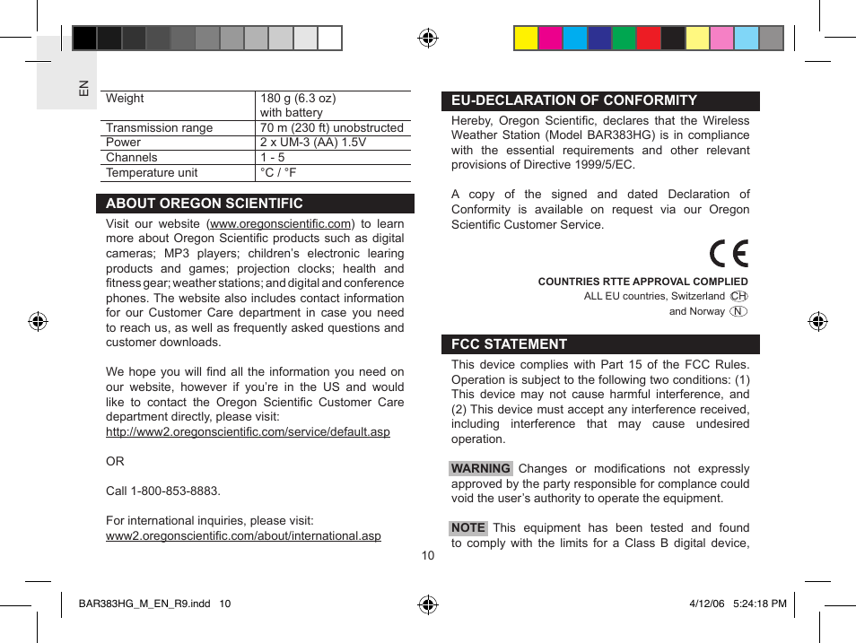 Oregon Scientific WeatherBox BAR383HG User Manual | Page 10 / 11