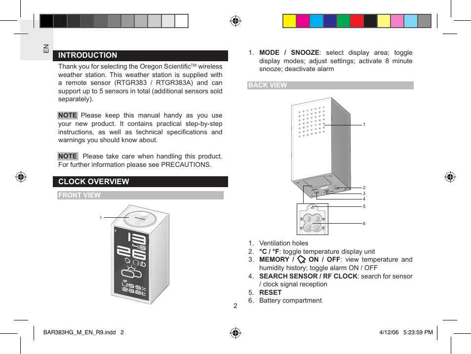 Oregon Scientific WeatherBox BAR383HG User Manual | Page 2 / 11