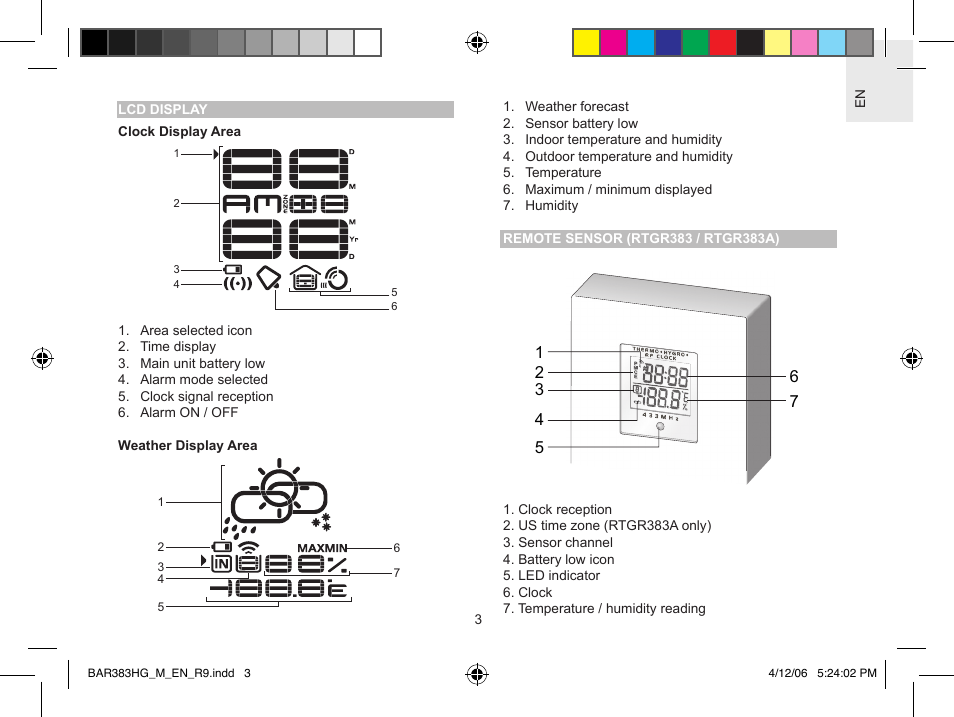 Oregon Scientific WeatherBox BAR383HG User Manual | Page 3 / 11