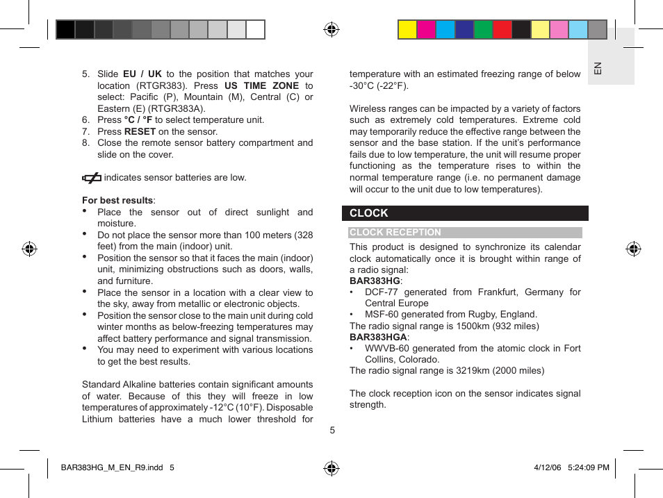 Oregon Scientific WeatherBox BAR383HG User Manual | Page 5 / 11