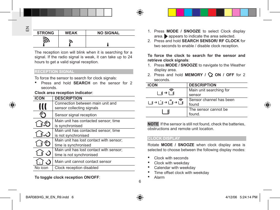 Oregon Scientific WeatherBox BAR383HG User Manual | Page 6 / 11